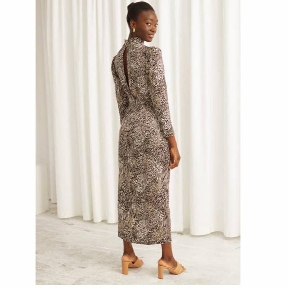 & Other Stories Animal Print Jacquard Puff Sleeve Midi Dress 4